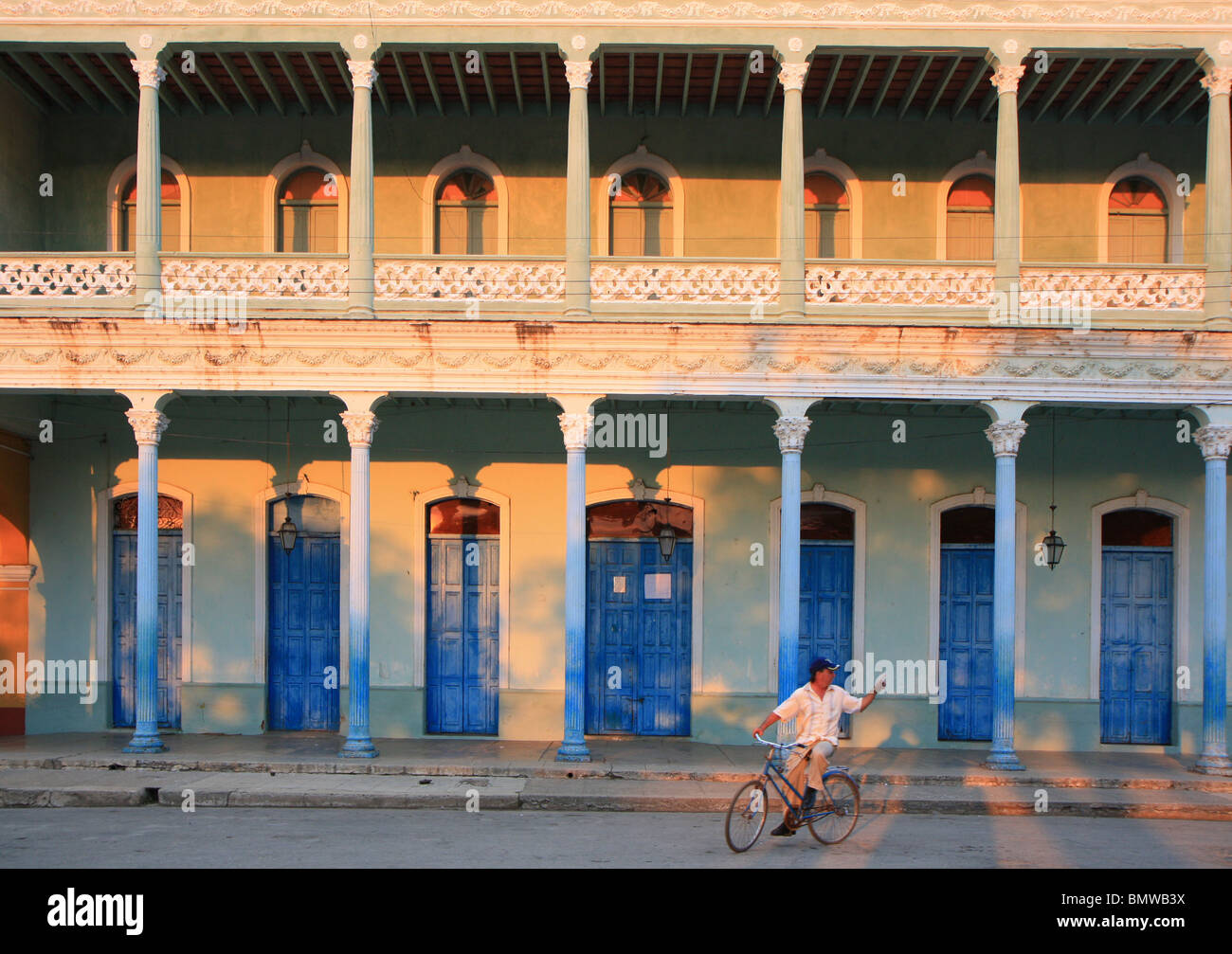 Colonial-style house at sunset in Remedios, Cuba Stock Photo