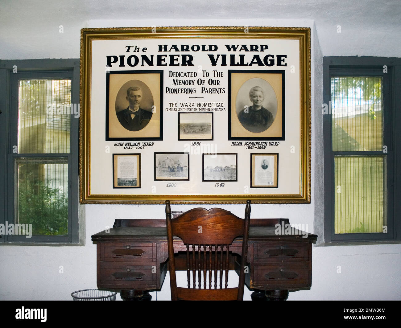 Harold Warp’s Pioneer Village in Minden, Nebraska preserves historic buildings and artifacts, offering a nostalgic glimpse into pioneer life. Stock Photo