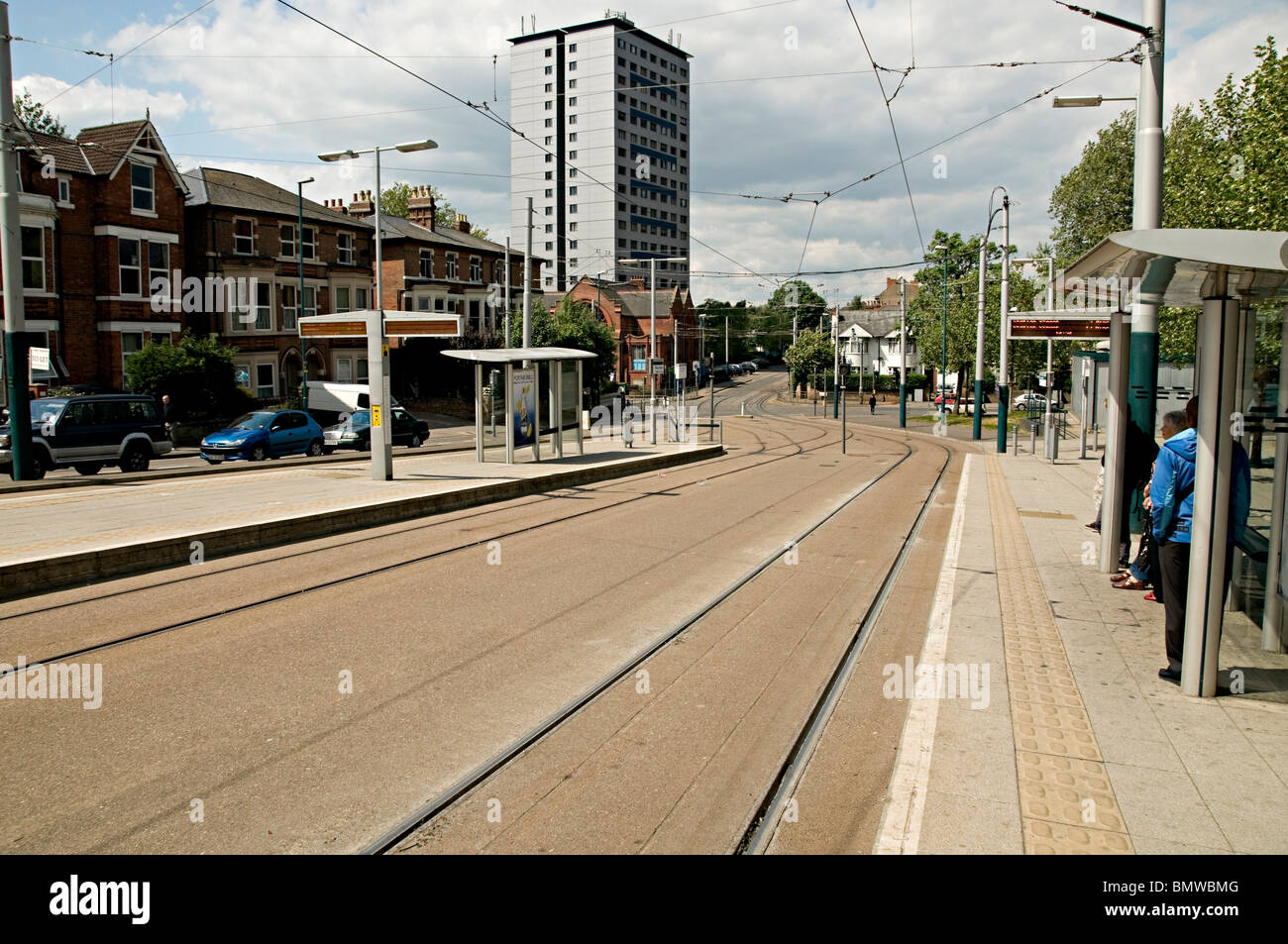 Nottingham tram and the forest park an ride tram stop Nottingham Stock