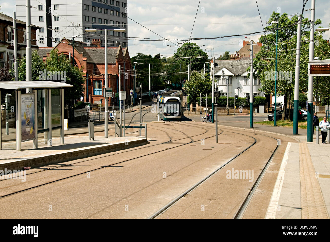 Nottingham tram and the forest park an ride tram stop Nottingham Stock