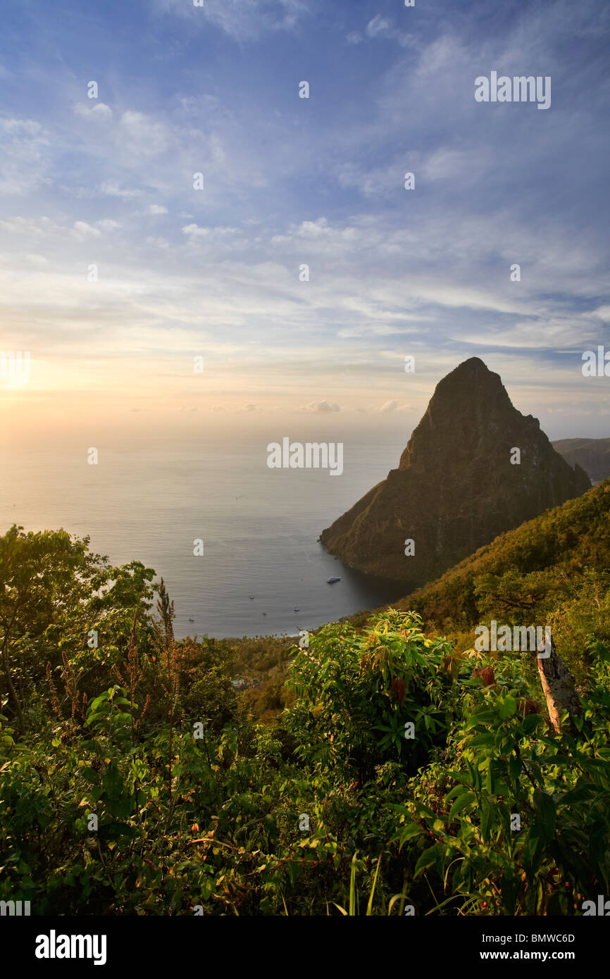 Caribbean, St Lucia, Petit Piton and Anse des Pitons Beach Stock Photo