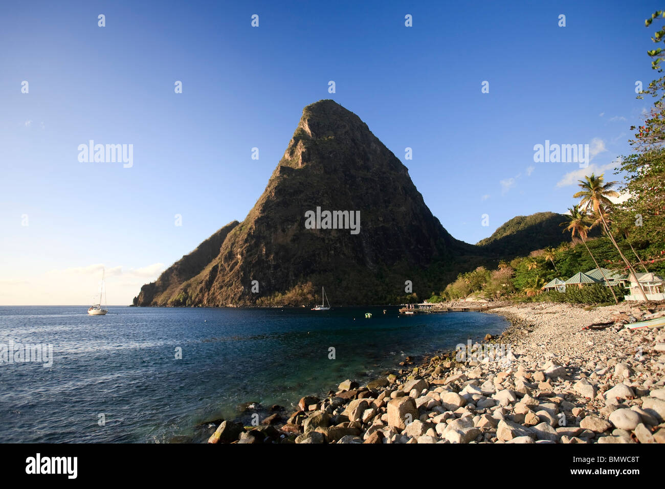 Caribbean, St Lucia, Petit Piton, (UNESCO World Heritage Site) and Anse