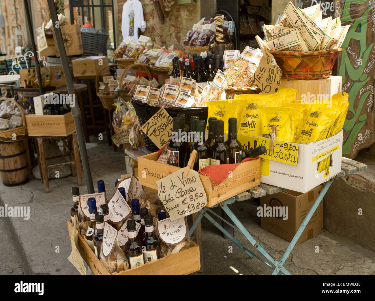 Products displayed outside a Tuscan Grocers Shop Stock Photo
