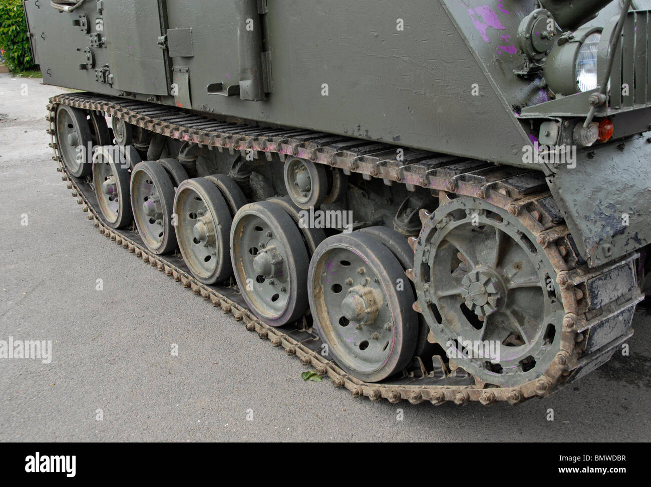 caterpillar track on army tank Stock Photo