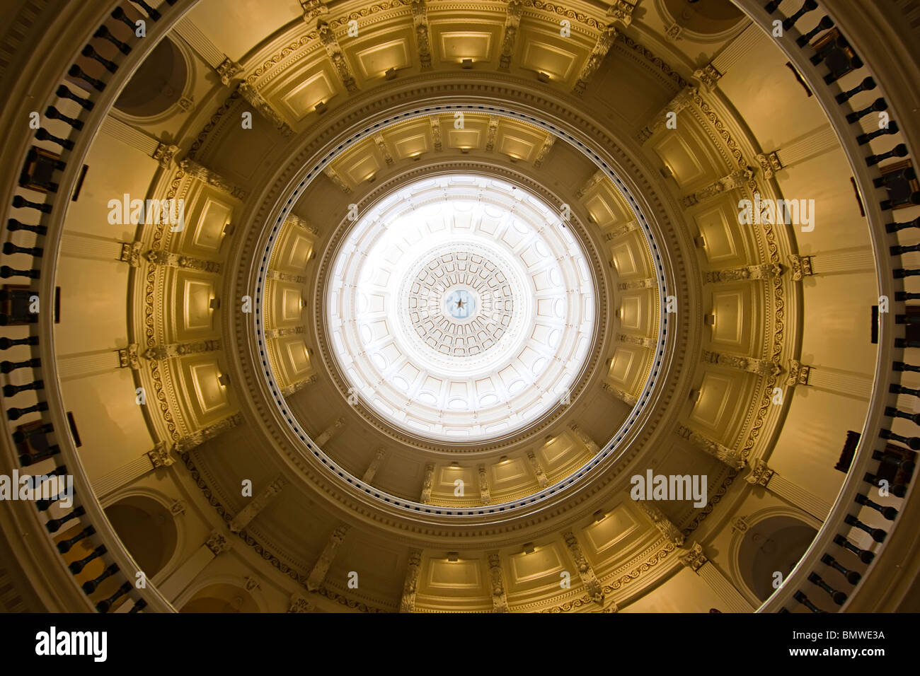 Domed ceiling and galleries Texas State Capitol Building Austin Texas USA Stock Photo