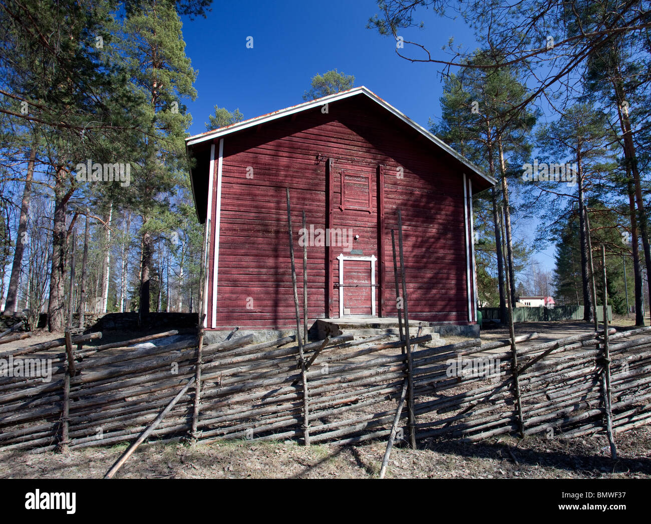 Suonenjoki town museum Suonenjoen kotiseutumuseo in an old grain storage ( granary ) made of logs and painted with red ochre paint , Finland Stock Photo