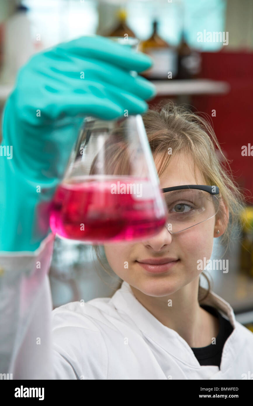 Trainee lab assistant at Evonik company, Marl, Germany Stock Photo