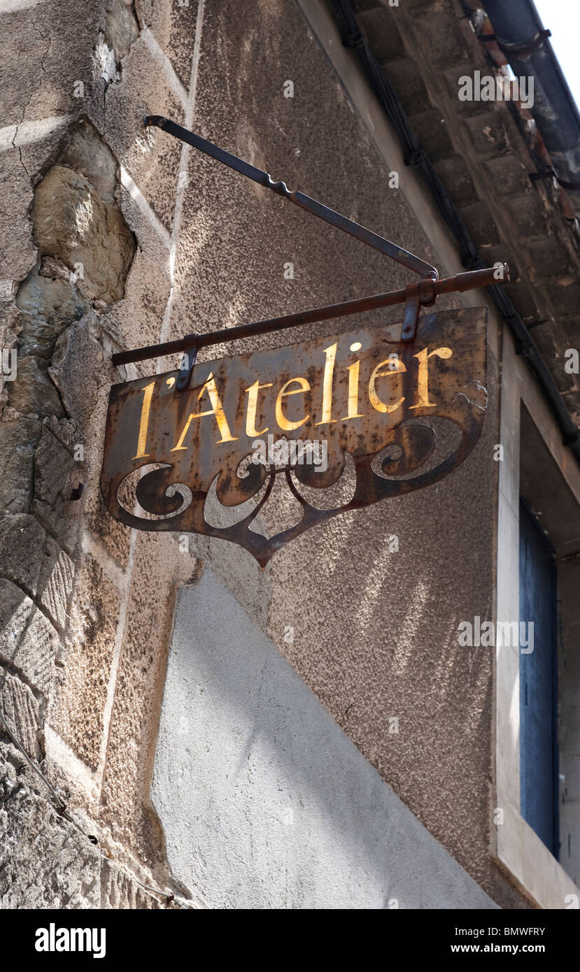Atelier sign, Languedoc, Southern France Stock Photo