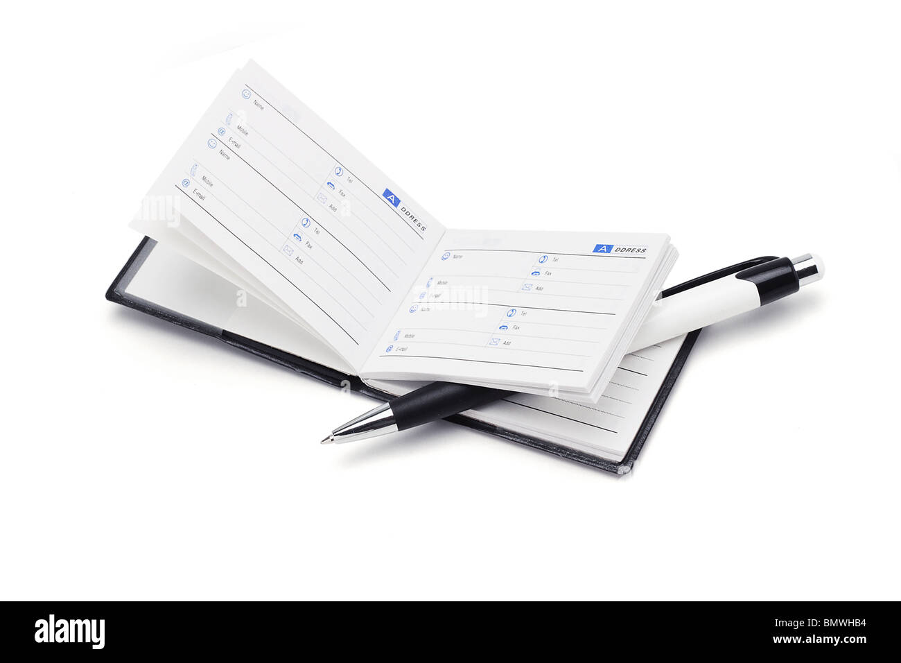 Mini address book and pen on white background Stock Photo Alamy