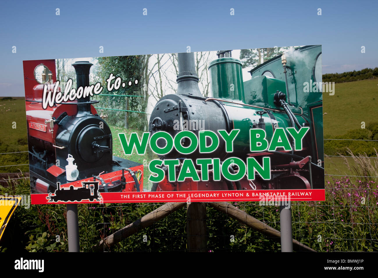 Signboard Woody Bay Station Lynton and Barnstaple Railway Exmoor North Devon UK Stock Photo