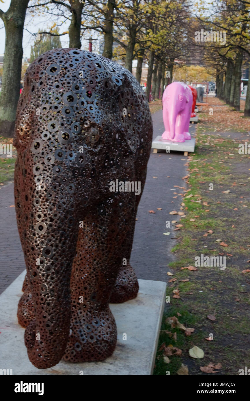 On of the many elephants in the Elephant parade in Amsterdam. Stock Photo