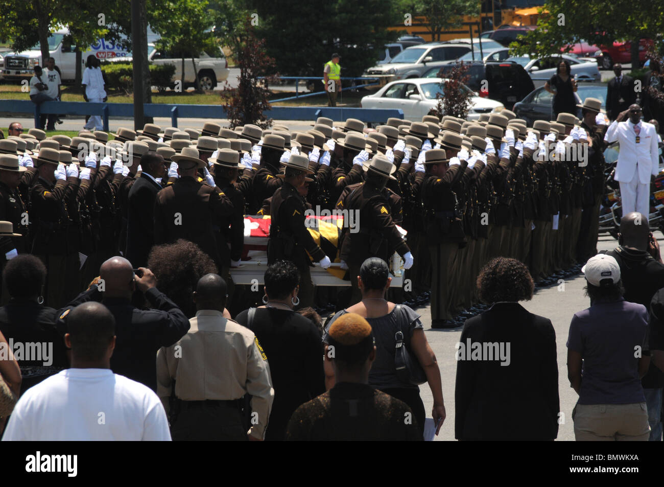 Thousands of police attend the funeral for a state trooper who was gunned down last week Stock Photo