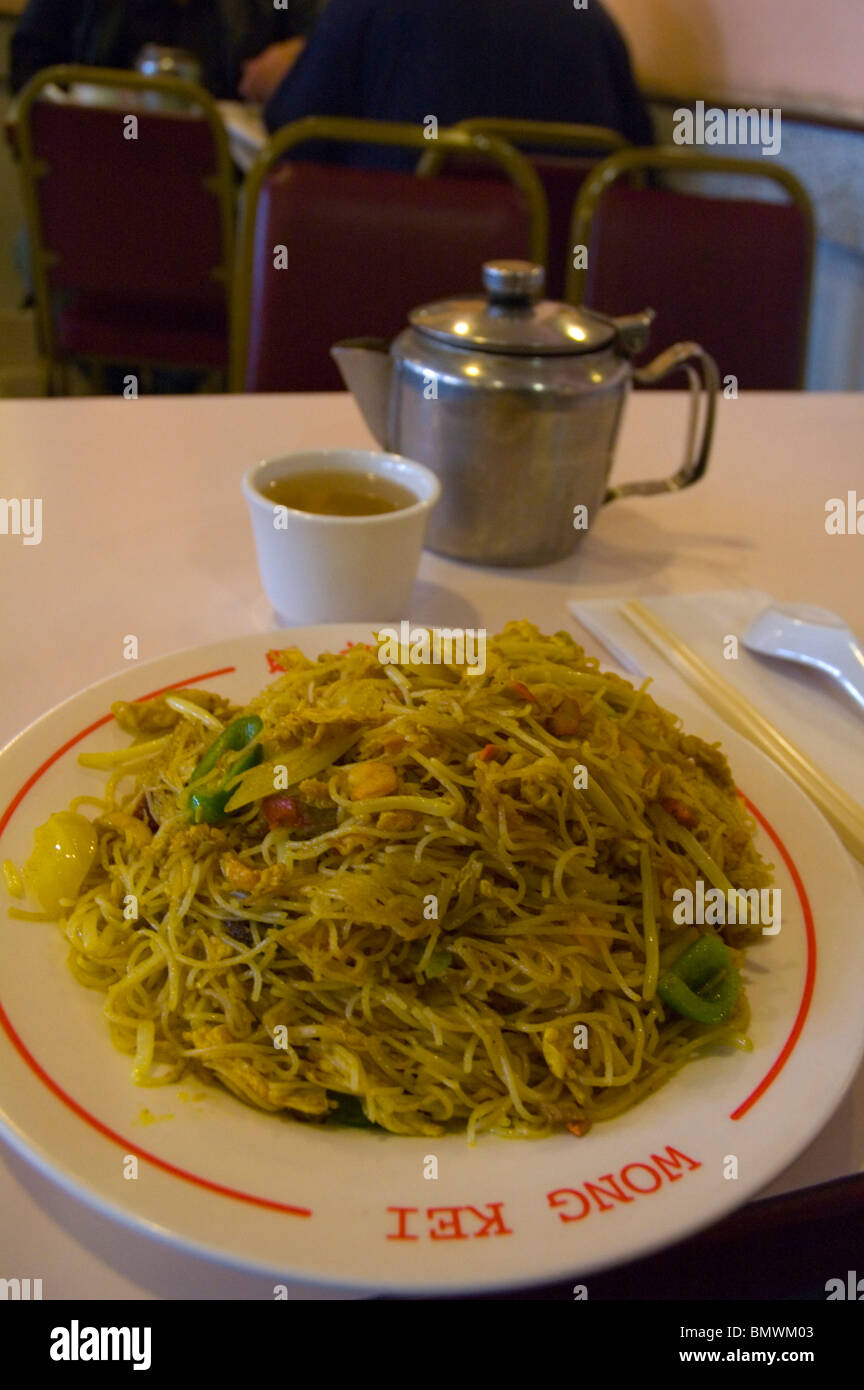 Singapore noodles and green tea Wong Kei restaurant Chinatown London