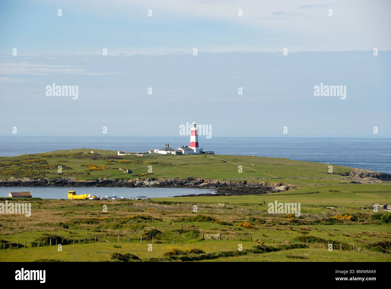 Lighthouse on Bardsey Island, North Wales Stock Photo
