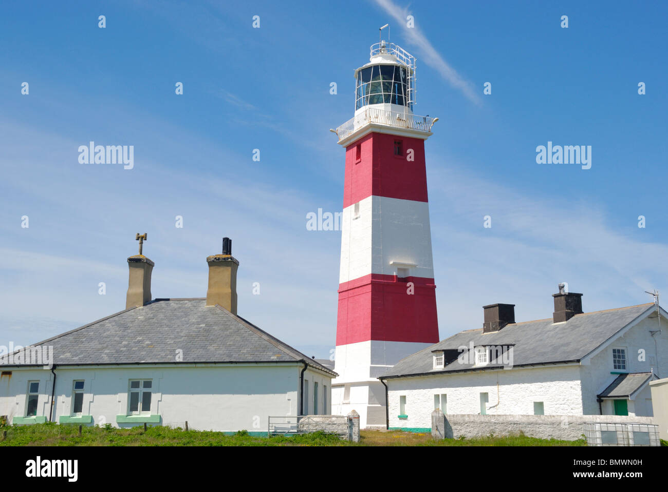 Lighthouse on Bardsey Island, North Wales Stock Photo