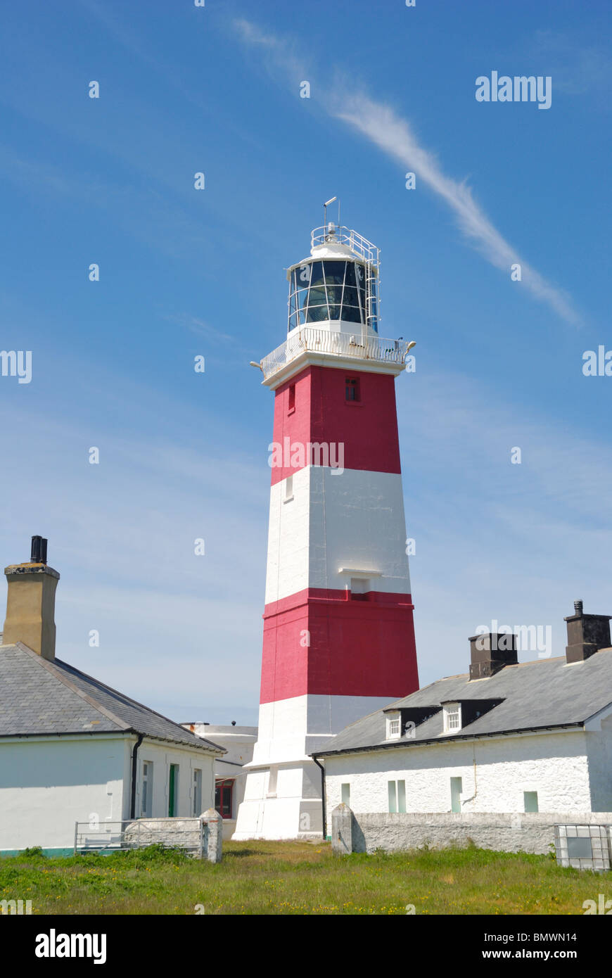 Lighthouse on Bardsey Island, North Wales Stock Photo