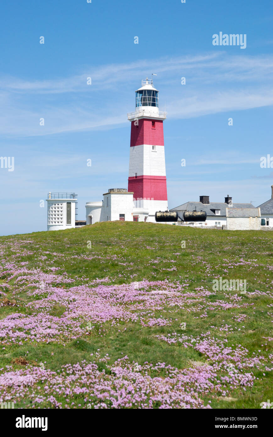 Lighthouse on Bardsey Island, North Wales Stock Photo