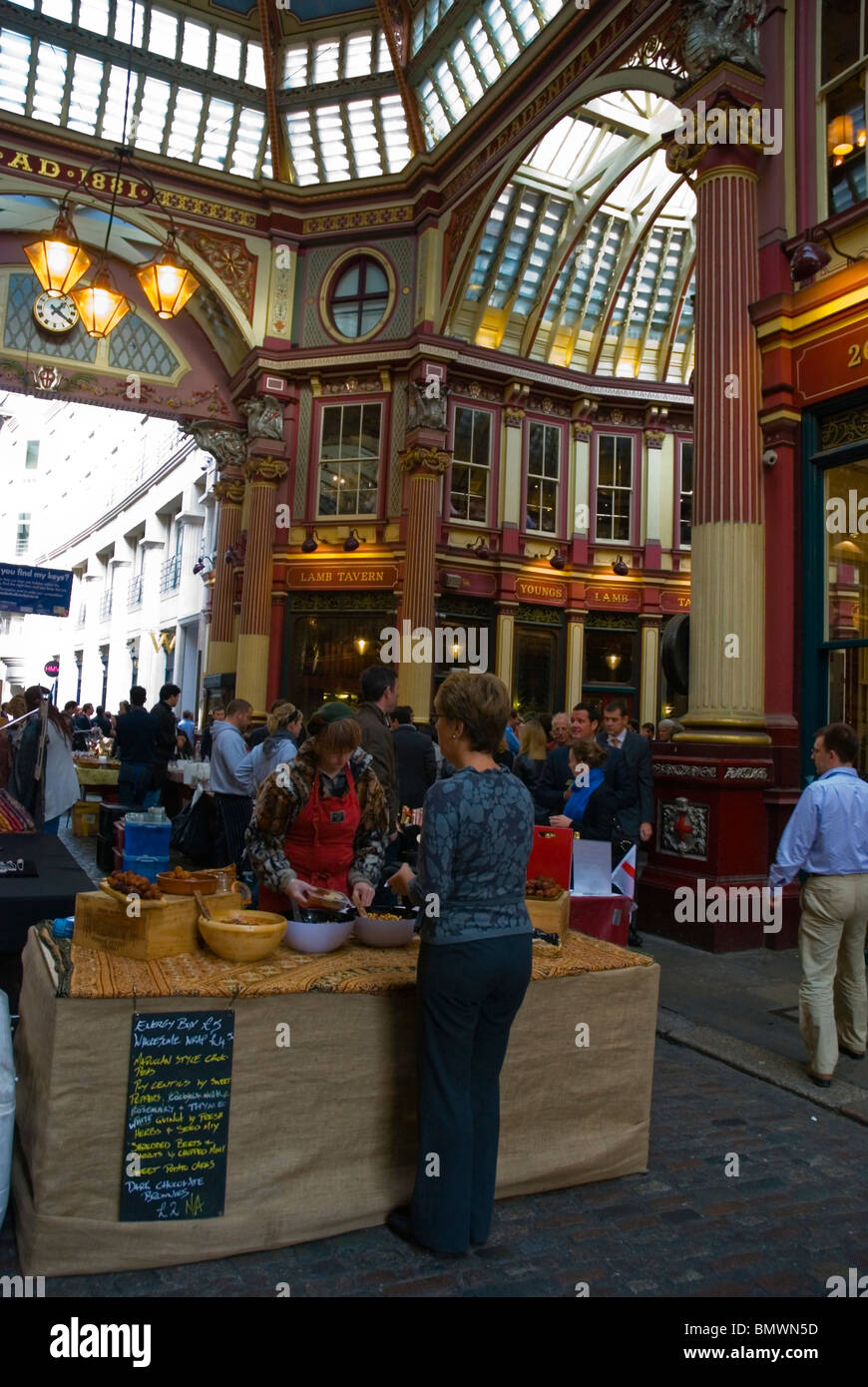 Food stall Leadenhall market City of London England UK Europe Stock Photo