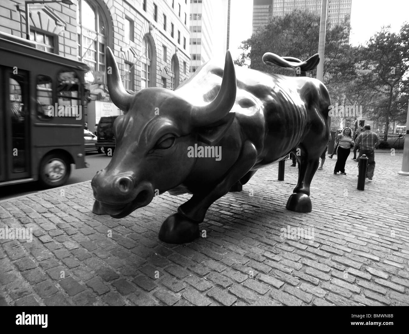Bull Sculpture in the Financial District on New York, USA Stock Photo