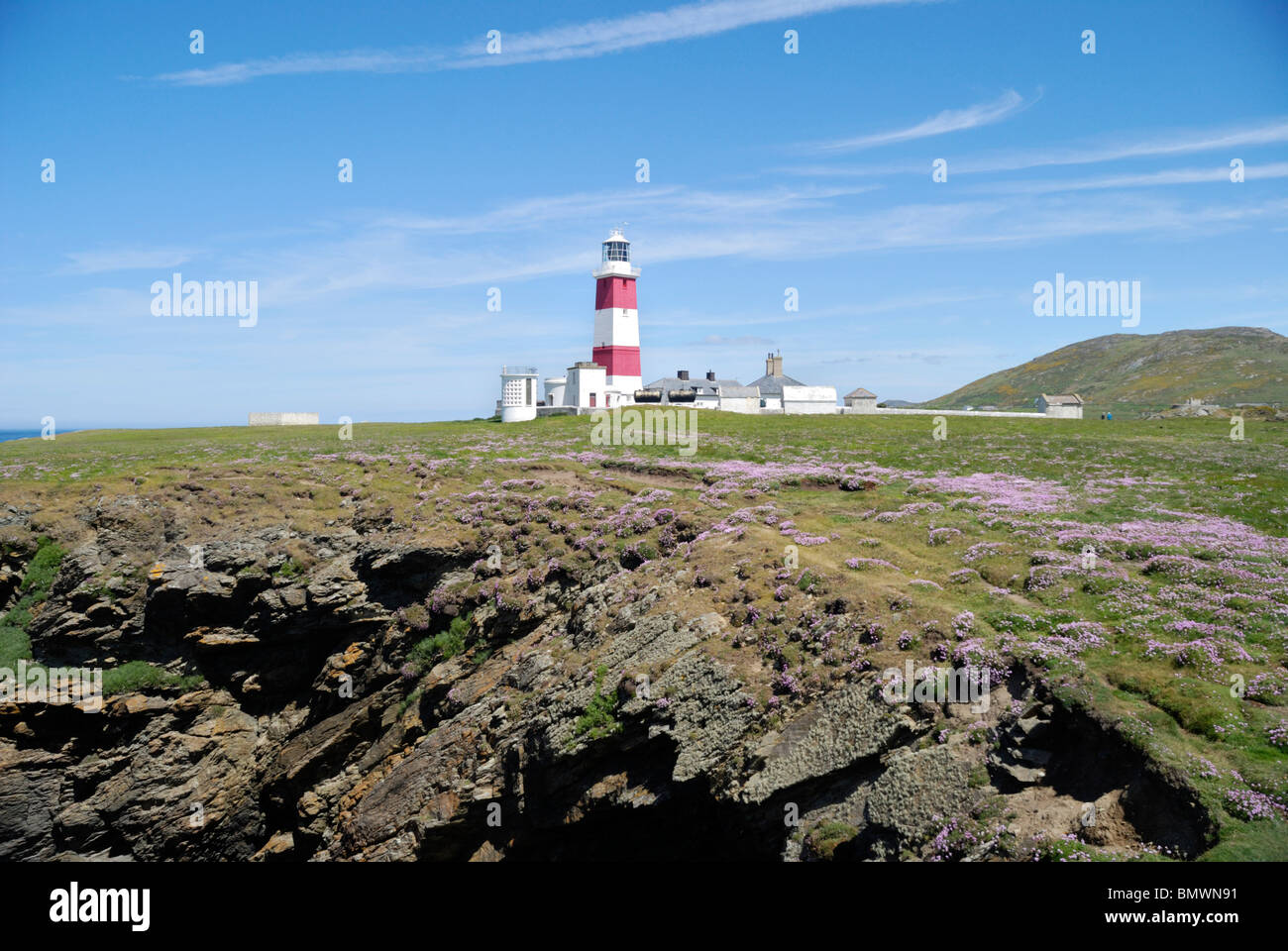 Lighthouse on Bardsey Island, North Wales Stock Photo
