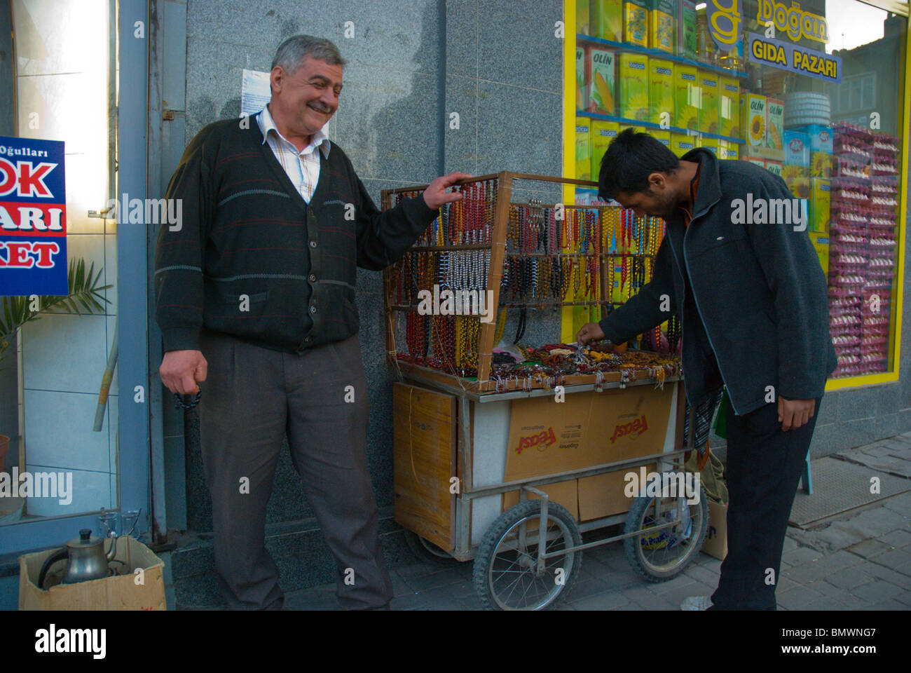 Worry bead seller central Afyon western Anatolia Turkey Asia Stock Photo