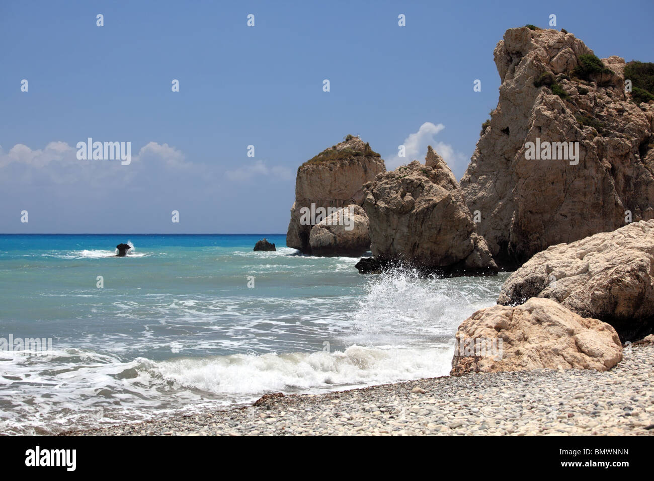 Rocks and sea. Petra Tou Romiou (near Paphos), birthplace of Aphrodite. Cyprus. Stock Photo