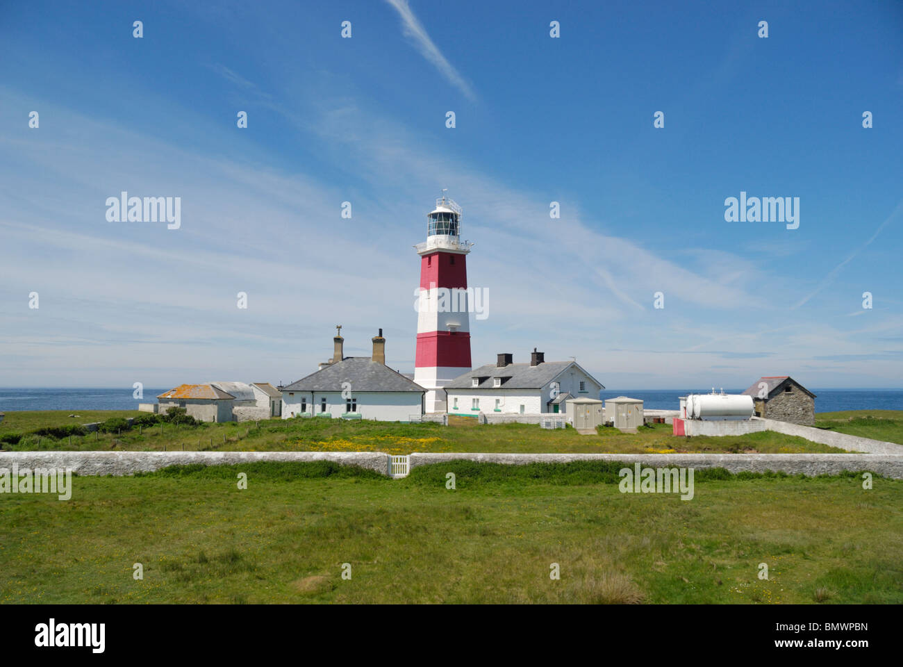 Lighthouse on Bardsey Island, North Wales Stock Photo