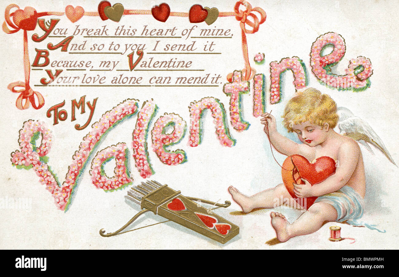 Valentine's Day Card - Cherub with Hearts Stock Photo