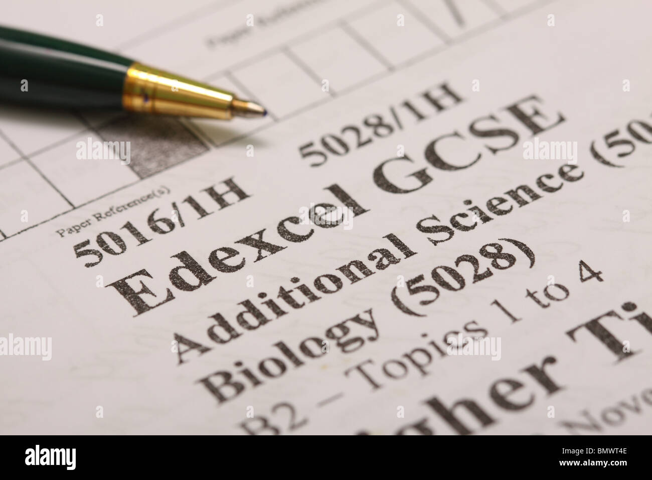 Edexcel Gcse Exam Paper Additional Science Biology Higher Tier Grade Stock Photo Alamy