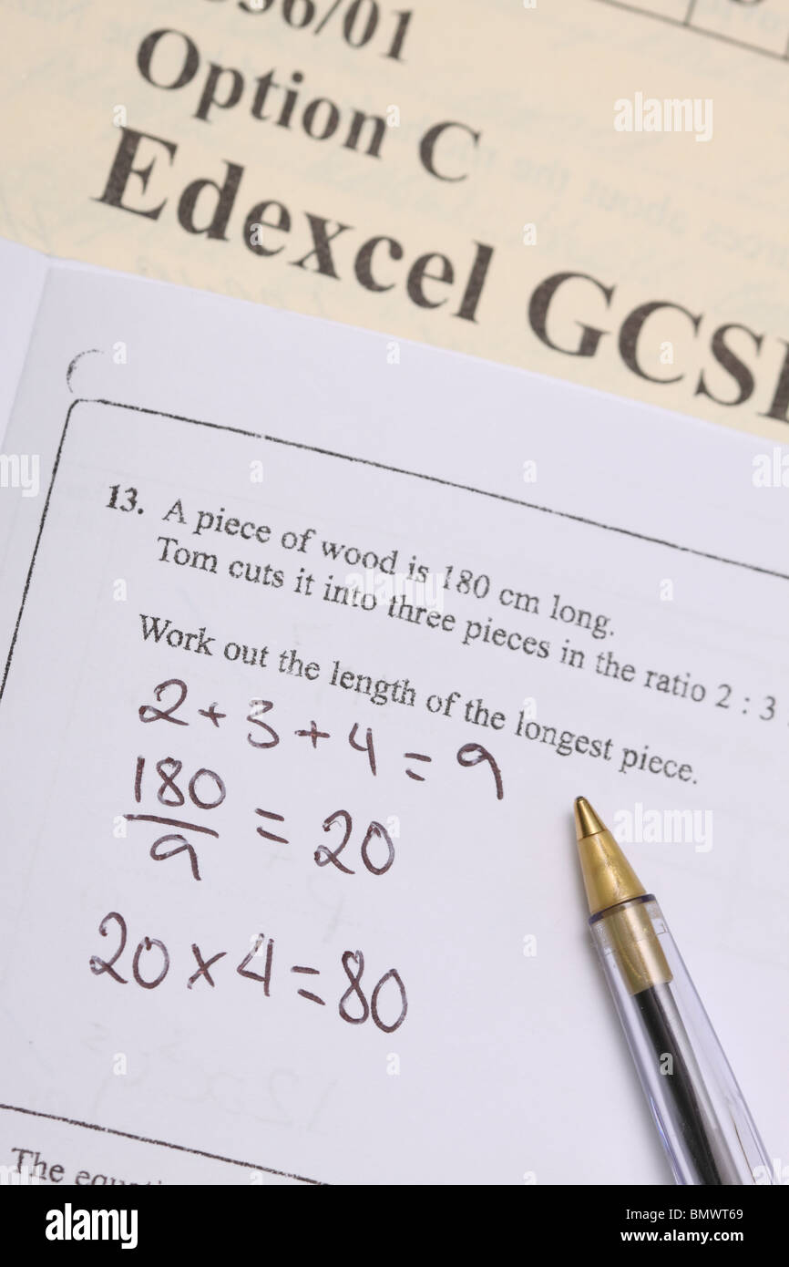 Edexcel Gcse Maths Exam Paper Question And Answer Showing Working Out Calculations Stock Photo Alamy