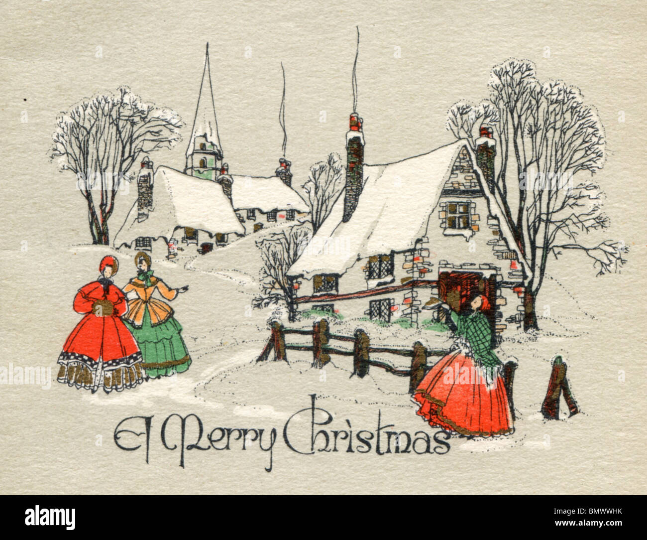 Christmas Card - Village in the Snow Stock Photo - Alamy
