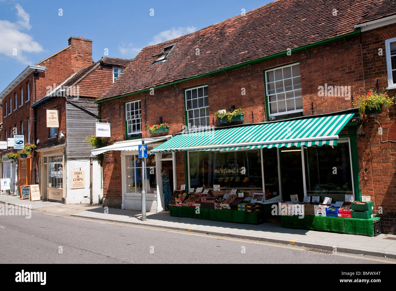 Shops and houses along Downing Street, Farnham Surrey Stock Photo Alamy