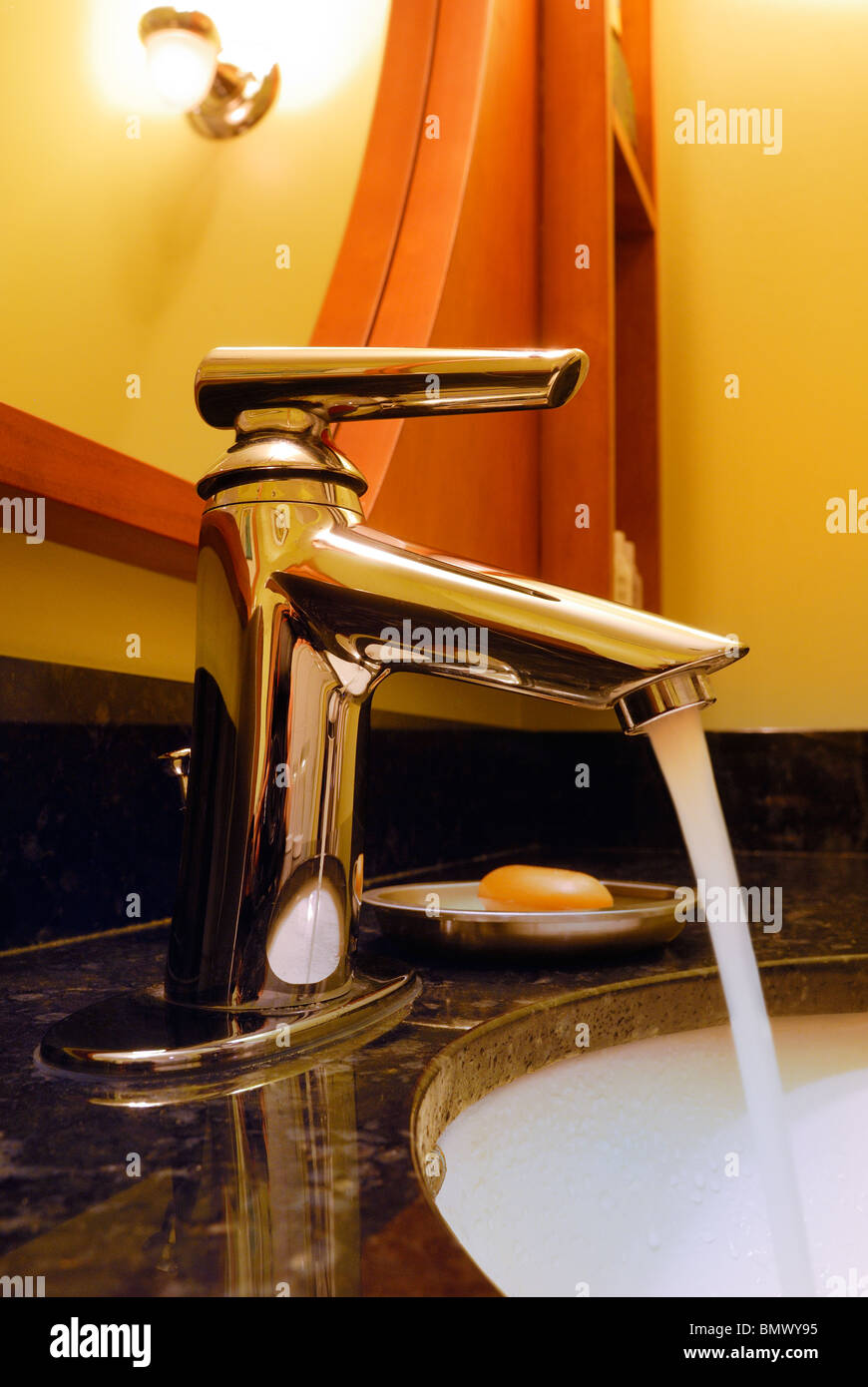 Running water at the bathroom sink Stock Photo Alamy