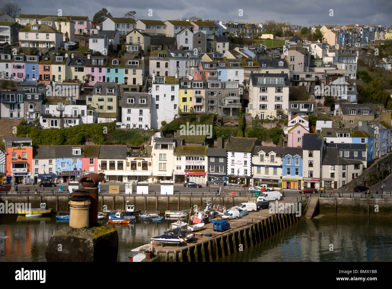 Brixham Devon UK Harbor Harbour Houses Shops Stock Photo Alamy