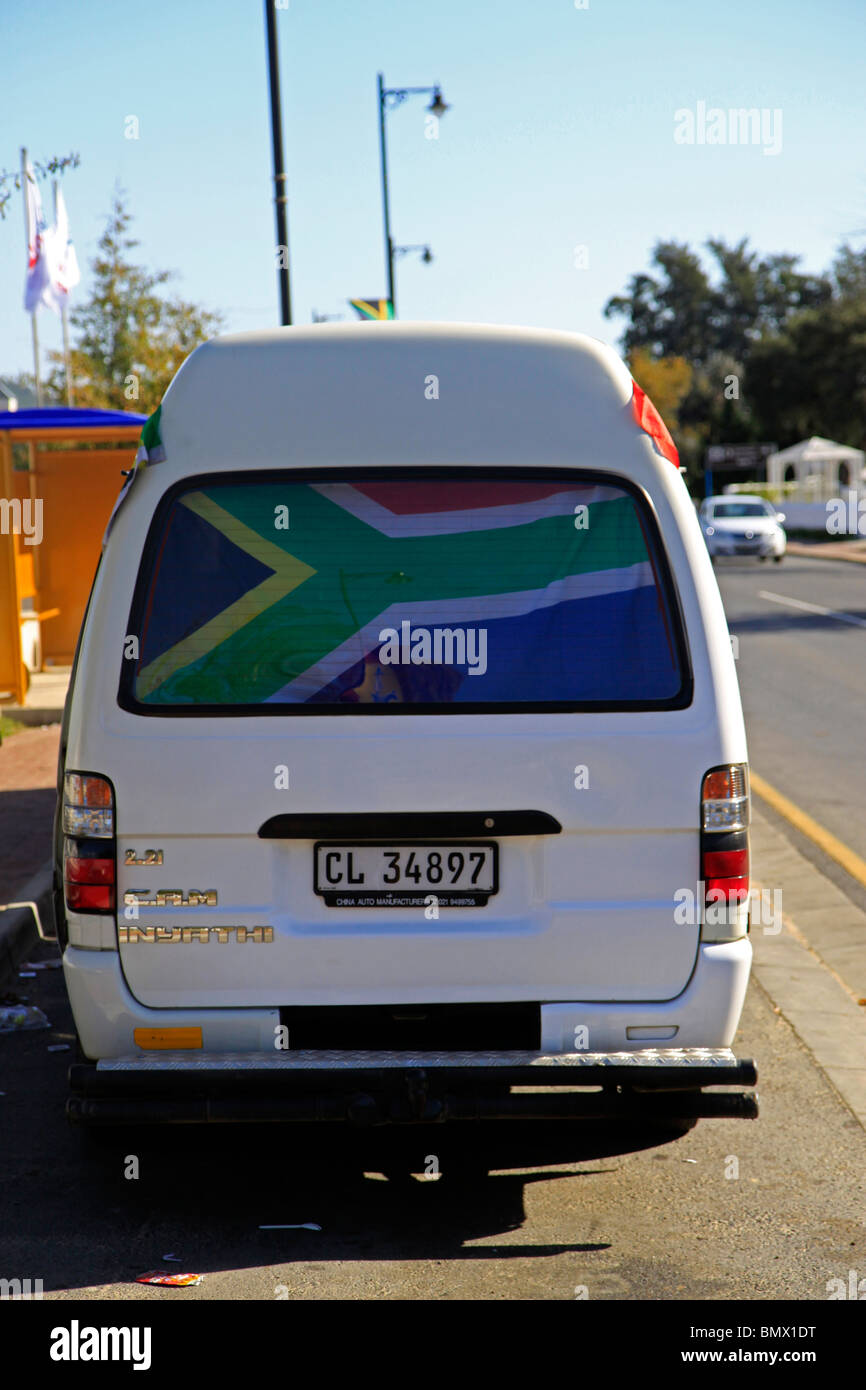 South African taxi proudly displaying flag during 2010 FIFA World cup soccer. Stock Photo