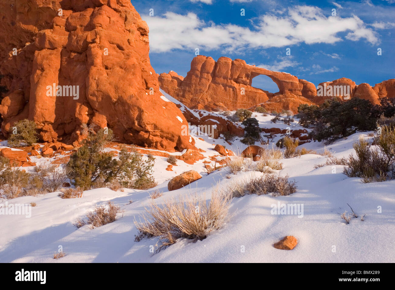 Winter in Arches National Park in the desert southwest of Utah USA Stock Photo