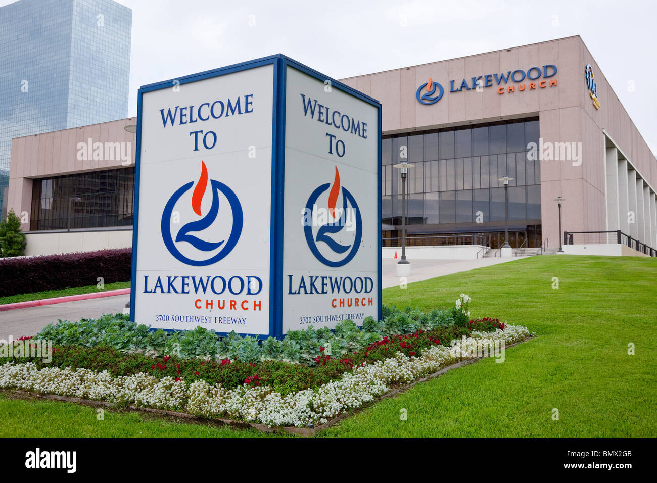 The exterior building of the Joel Osteen Ministries mega church