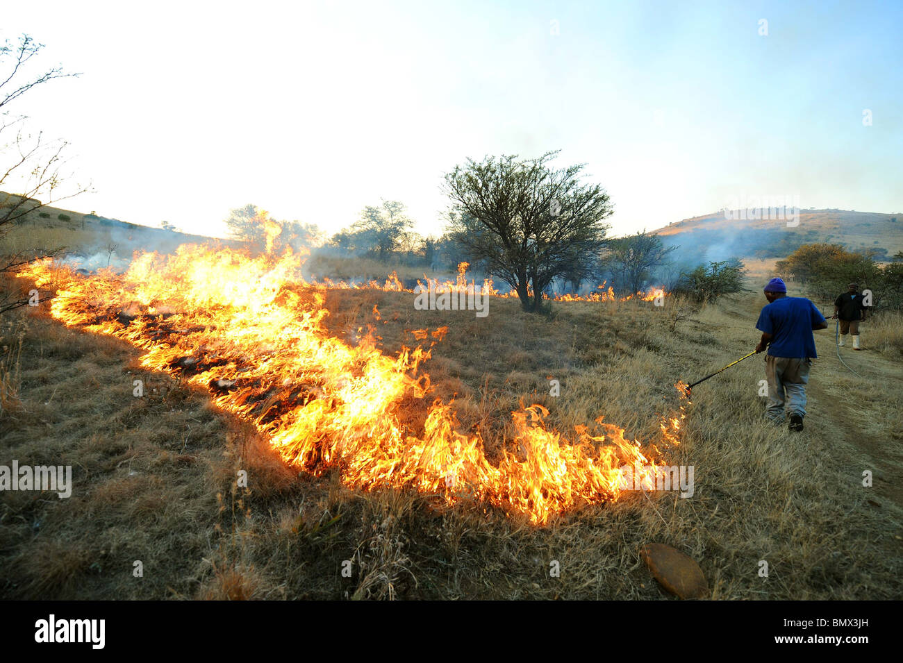RANCH WORKERS CREAT FIREBREAKS 2010 FIFA WORLD CUP SOUTH AFRI KARMA RANCH  SOUTH AFRICA 21 June 2010 Stock Photo