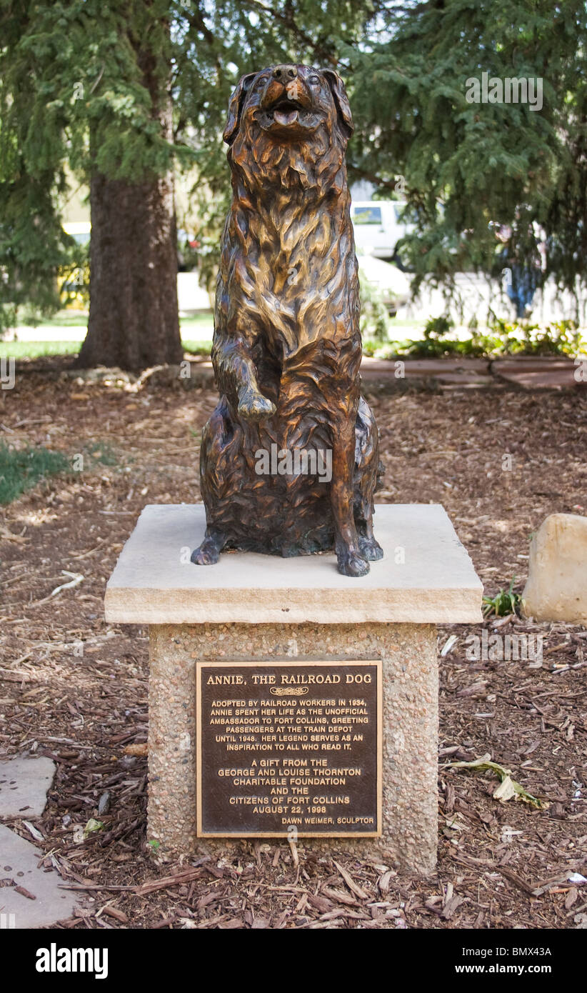 Annie the Railroad Dog statue in Fort Collins Colorado Stock Photo