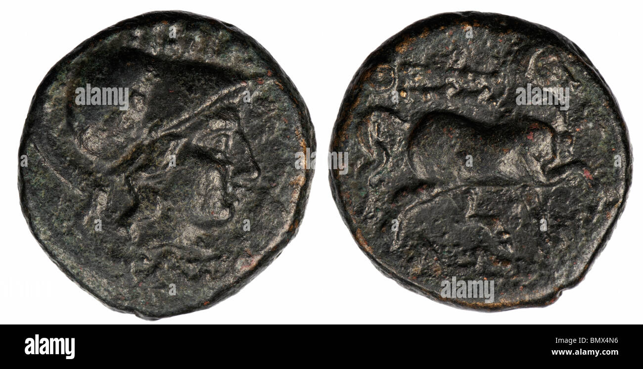Ancient bronze Greek Coin: Thessalian Confederacy (196-146 BC) Stock Photo