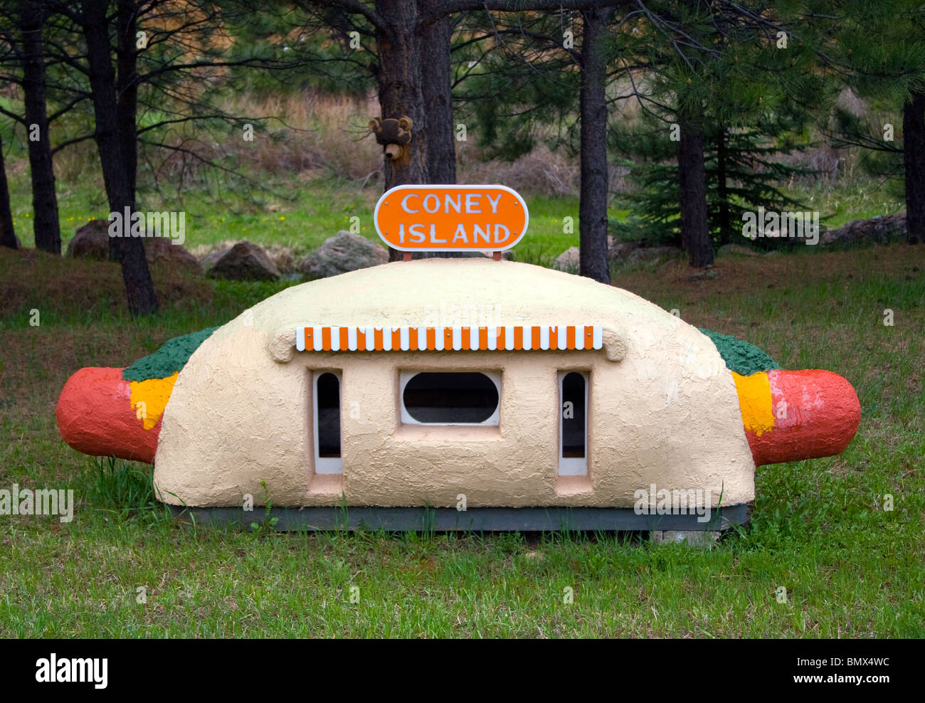 Coney Island hot dog stand miniature replica in Indian Hills, Colorado. Stock Photo