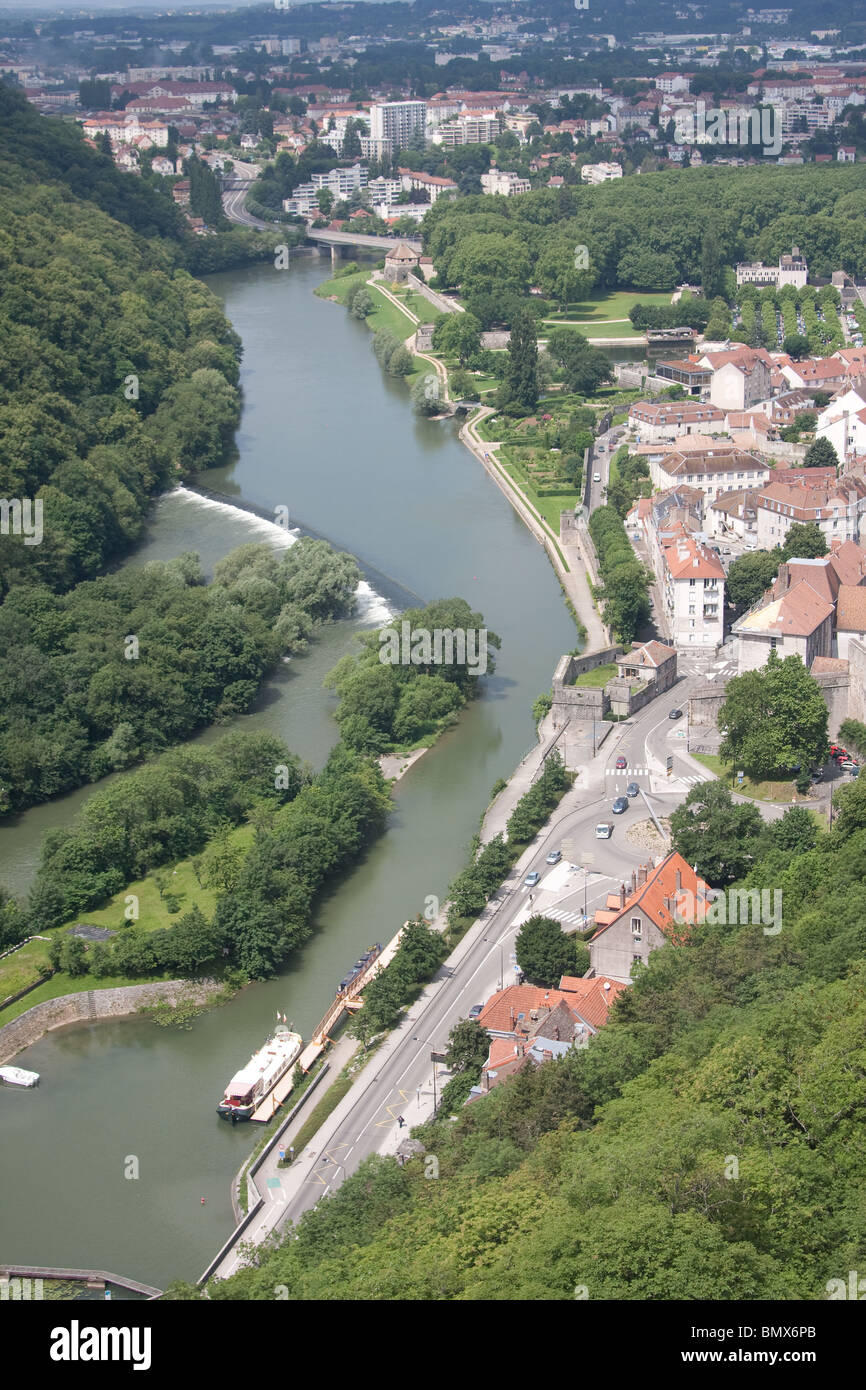 aerial view cityscape river doubs forest  city Stock Photo