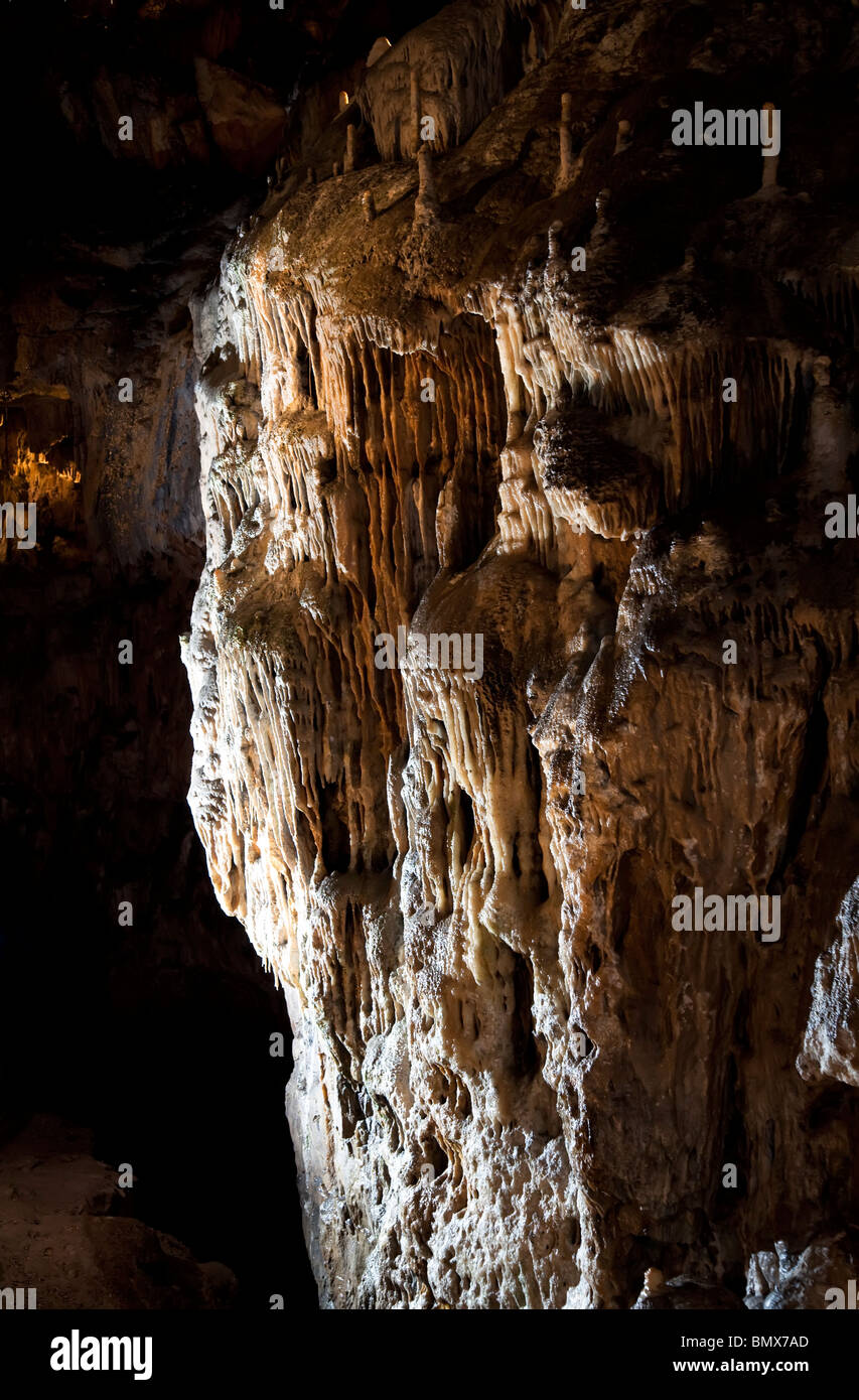 Speleothem flowstone and stalagmite formations Poole's Cavern Buxton Peak District England UK Stock Photo
