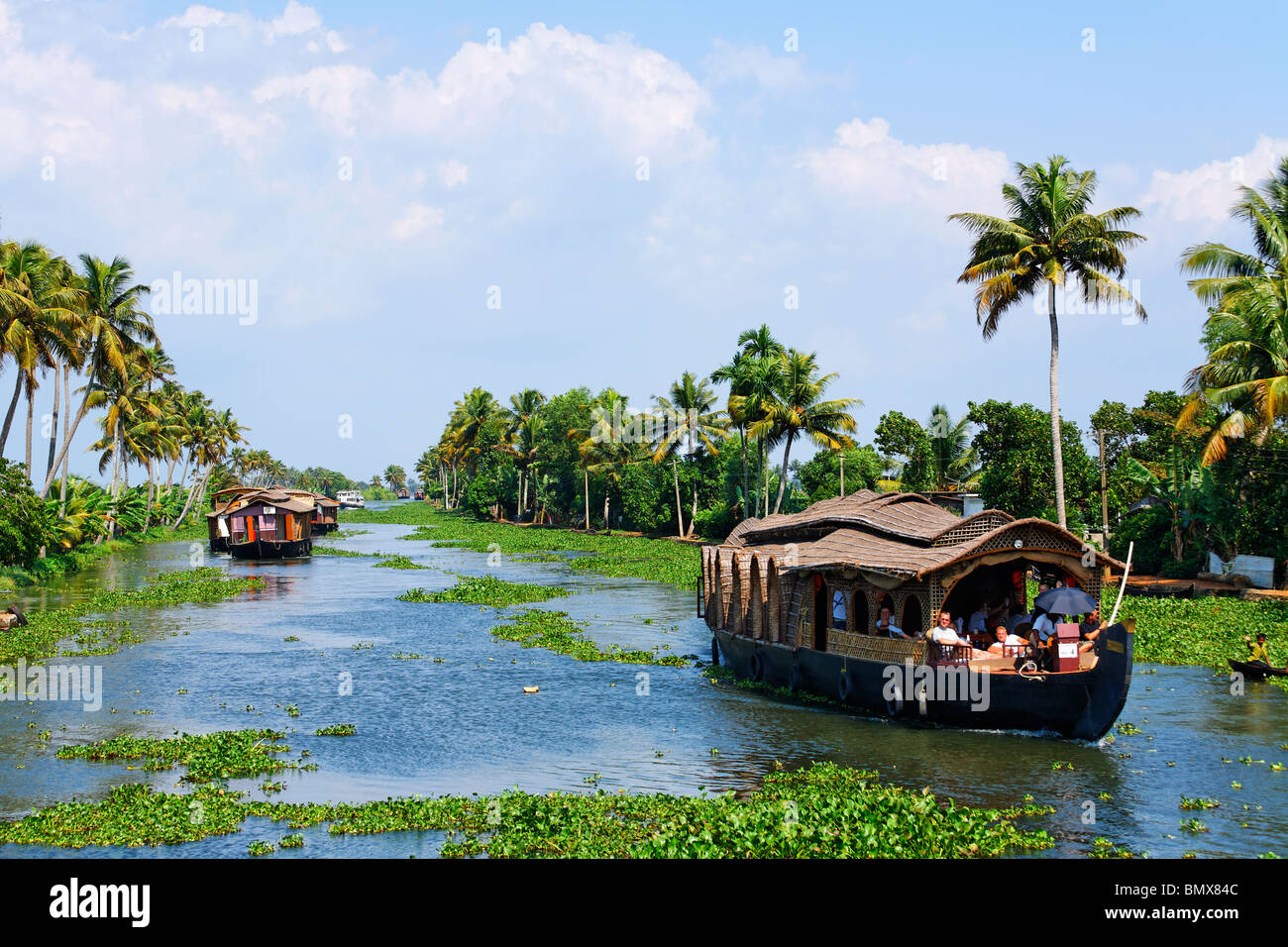 Houseboats on the Kerala Backwaters, Kerala, India Stock Photo