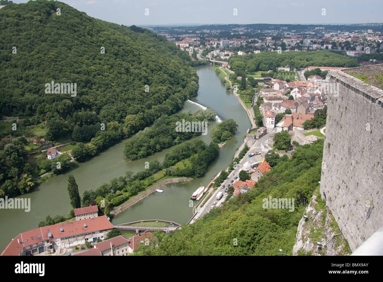 aerial view cityscape river doubs forest  city Stock Photo