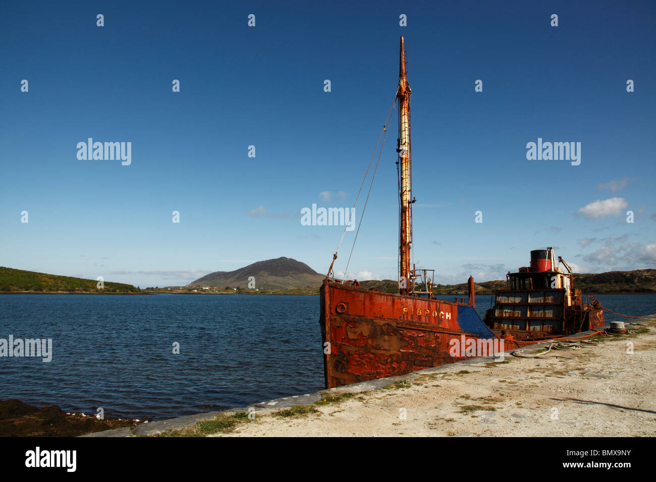 The last days of the Pibroch, the last Clyde built puffer,1957, Moored in County Galway ,Barnaderg Bay Western Ireland,ROI, Eire Stock Photo