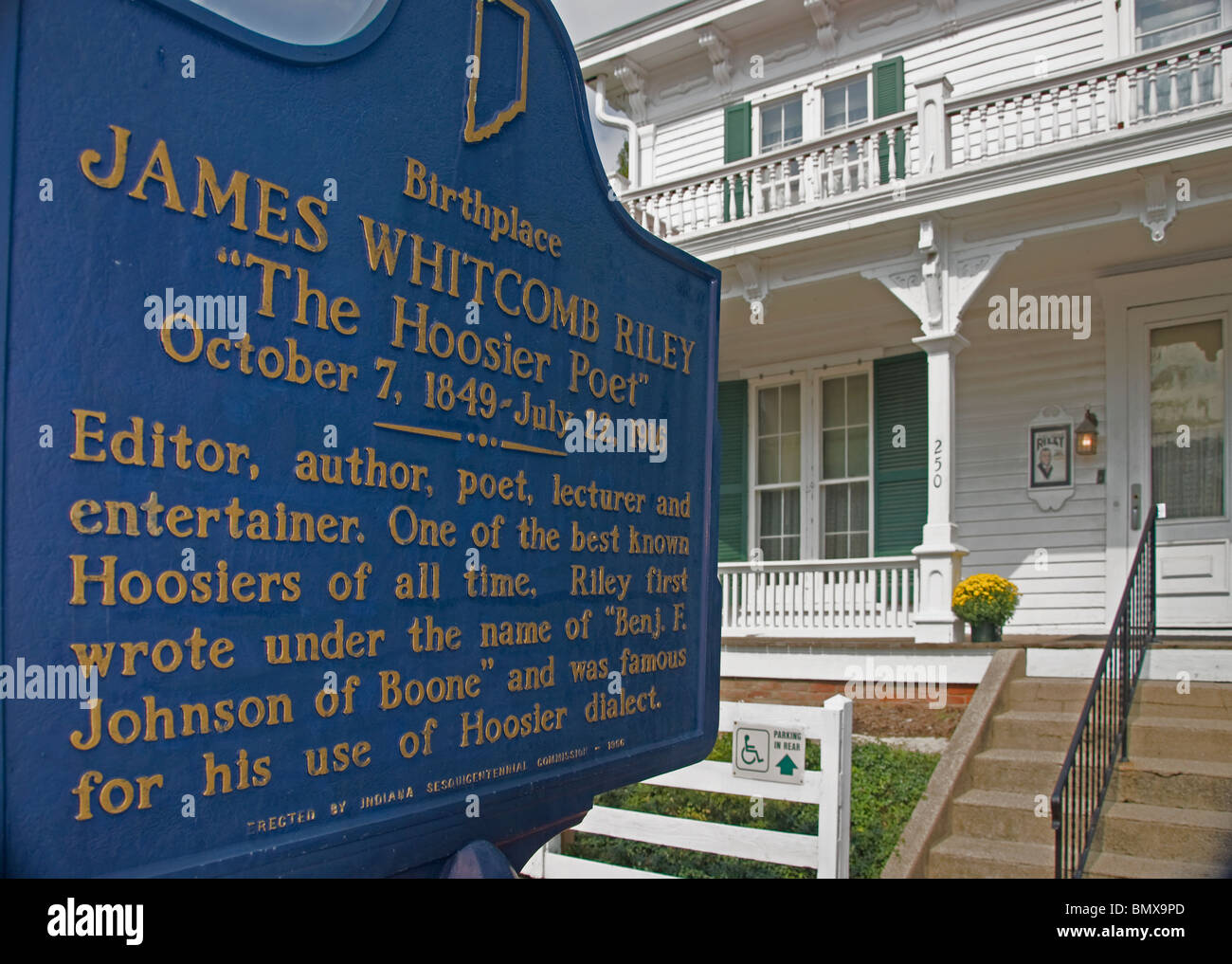 The birthplace of James Whitcomb Riley (1849), the 'Hoosier Poet,' in Greenfield, Indiana. Stock Photo