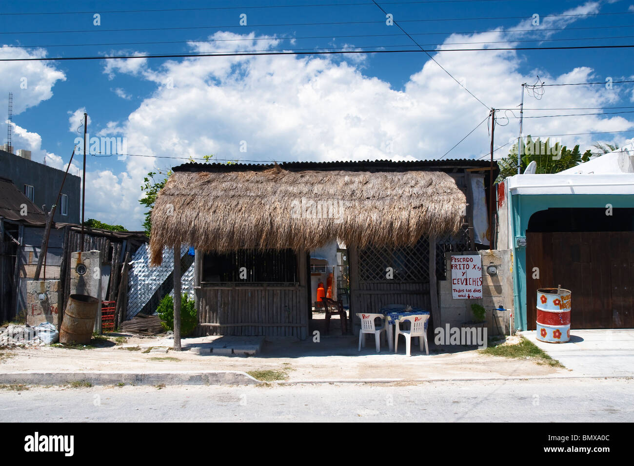 Small restaurant in the village of Puerto Morelos, state of Quintana Roo, Mexico. Stock Photo