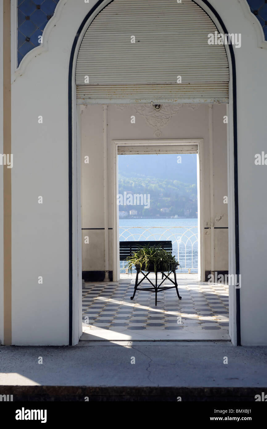 Lake Como, Bellagio, Italy, Interior design of Villa Melzi with landscape on lake Como. Stock Photo