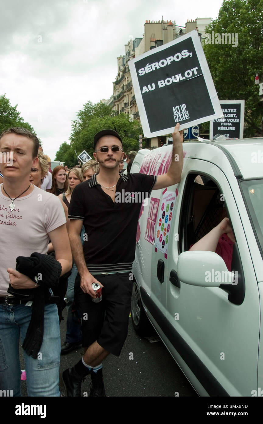 Paris, France, Demonstration of French Gay, Organizations for Equal Civil Rights, ACT UP Poster Demonstrators 'Gay Pride' hiv Stock Photo